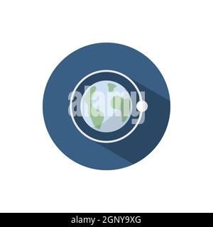 Moon rotation around the Earth. Flat icon on a circle. Weather vector illustration Stock Vector