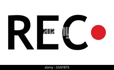 Recording sign. Record icon with REC text and red circle. Simple vector design element isolated on white background. Stock Vector