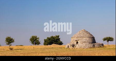 Trulli, typical houses near Castel del Monte, Apulia region, Italy Stock Photo