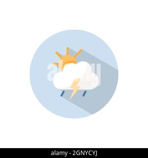 Storm, cloud and sun. Flat icon on a circle. Weather vector illustration Stock Vector