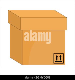 Cardboard box icon. Closed packing parcel symbol. Vector cartoon design isolated on white background. Stock Vector