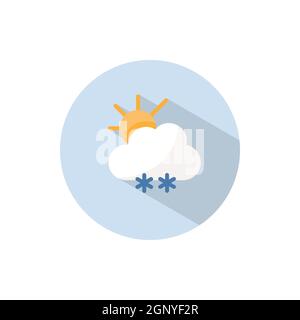 Snow, cloud and sun. Flat icon on a circle. Weather vector illustration Stock Vector