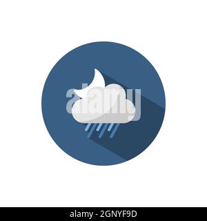 Rain, cloud and moon. Flat icon on a circle. Weather vector illustration Stock Vector