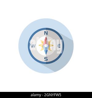 Compass. Flat icon on a circle. Weather vector illustration Stock Vector