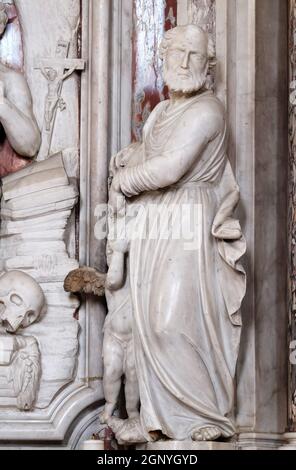 Saint Matthew the Evangelist statue on the altar of Saint Jerome in the Saint John the Baptist church in Zagreb, Croatia Stock Photo