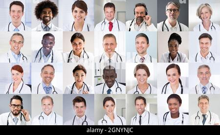Multiethnic Doctor Faces Photo Collage. Different Portraits Stock Photo