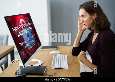 Ransomware Cyber Attack Hacker Text. Security Breach Stock Photo