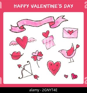 Hand drawn valentine's day elements set Stock Vector