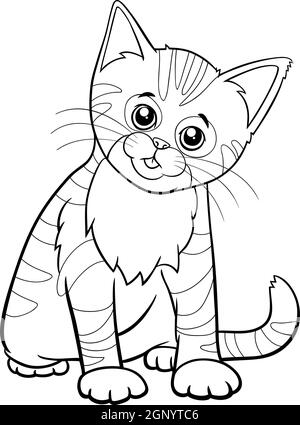 cute kitten cartoon animal character coloring book page Stock Vector