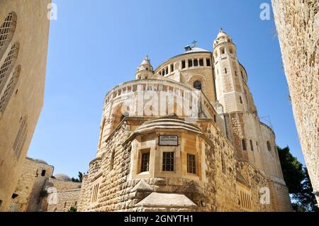 Israel, Jerusalem, Hagia Maria Sion Abbey (Dormition Abbey) is a Benedictine abbey in Jerusalem on Mt. Zion just outside the walls of the Old City nea Stock Photo