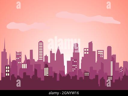 City Landscape Buildings and Architecture Silhouette Vector Background Collage Set. Illustration in Simple Geometric Flat Style Stock Vector