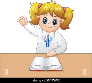 Little girl is raising her hand to ask questions Stock Vector