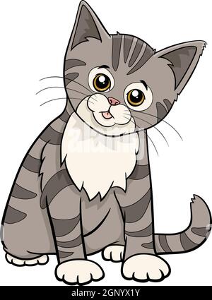 cute tabby cat or kitten cartoon animal character Stock Vector