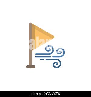 Wind direction and yellow flag. Flat icon. Isolated weather vector illustration Stock Vector