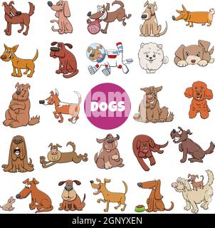 cartoon dogs and puppies comic characters big set Stock Vector