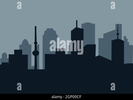 City Landscape Buildings and Architecture Silhouette Vector Background Collage Set. Illustration in Simple Geometric Flat Style Stock Vector