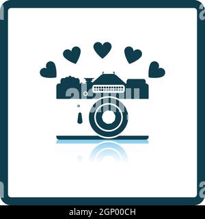 Camera With Hearts Icon Stock Vector