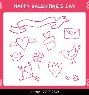 Hand drawn valentine's day elements set Stock Vector