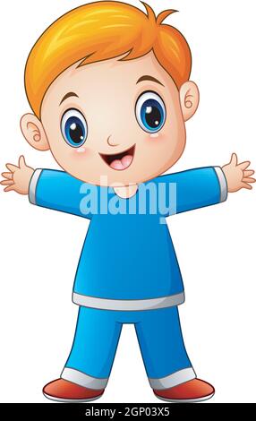 Cute little boy cartoon in blue shirt Stock Vector