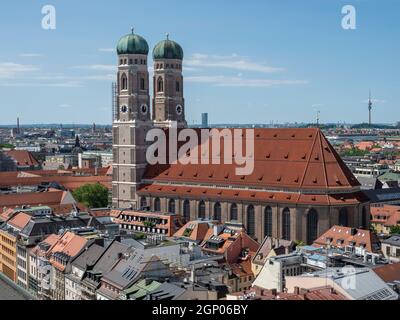 Dom zu unserer Lieben Frau viewed from Church Tower of Saint Peter - Munich Stock Photo
