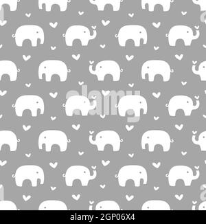 Elephants and hearts seamless pattern design Stock Vector