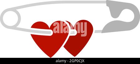 Two Valentines Heart With Pin Icon Stock Vector