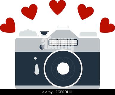 Camera With Hearts Icon Stock Vector