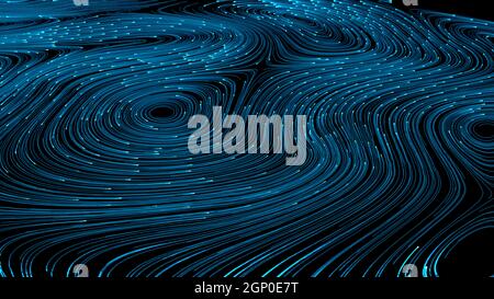 Big data sci-fi abstract background with particles on optical fiber digital network connecting servers. Cyberspace, internet or innovation concept. Stock Photo