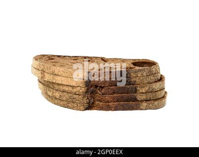 stack of sliced rye flour bread isolated on white background, close up Stock Photo