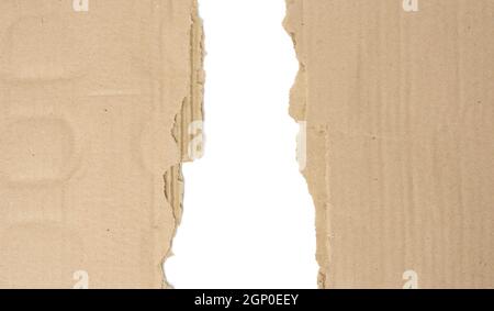 brown paper from the box, torn edge on a white background, copy space, close up Stock Photo