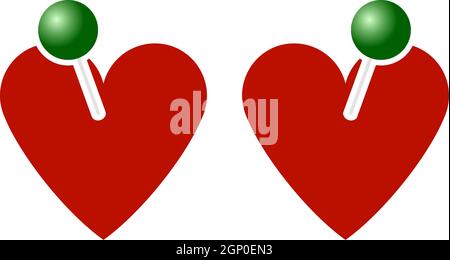 Two Valentines Heart With Pin Icon Stock Vector