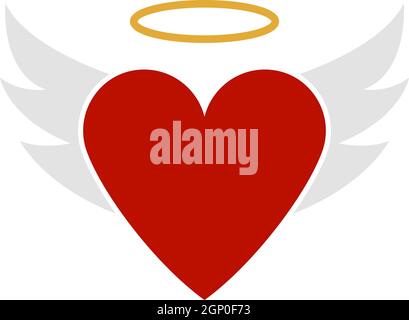Valentine Heart With Wings And Halo Icon Stock Vector