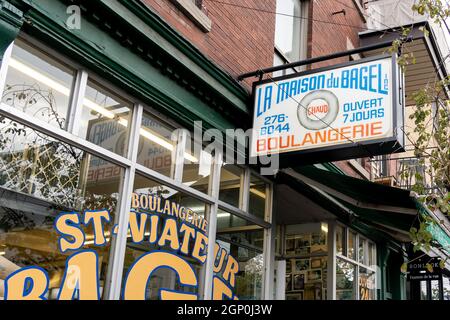 Montreal, QC, Canada - September 6, 2021: St-Viateur Bagel Shop in Montreal, QC, Canada.  St-Viateur Bagel is a famous Montreal-style bagel bakery. Stock Photo
