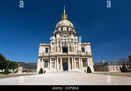 PARIS, FRANCE - AUGUST 15, 2016: View of Dome des Invalides, burial site of Napoleon Bonaparte, Paris, France Stock Photo