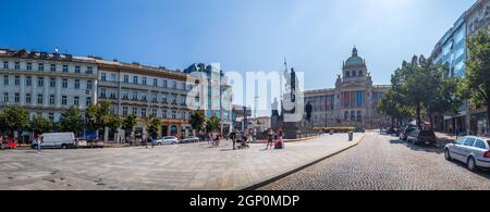 Wenceslas Square in Prague, panorama view of the St. Wenceslas Monument and the National Museum, Prague, Czech republic Stock Photo