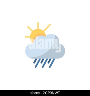 Rain, cloud and sun. Flat icon. Isolated weather vector illustration Stock Vector