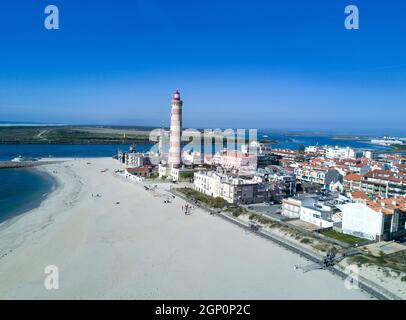 Drone view of the beautiful Portuguese beach of Barra - Aveiro Stock Photo