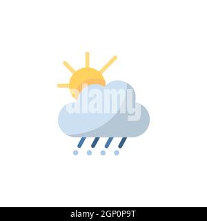 Sleet, cloud and sun. Flat icon. Isolated weather vector illustration Stock Vector