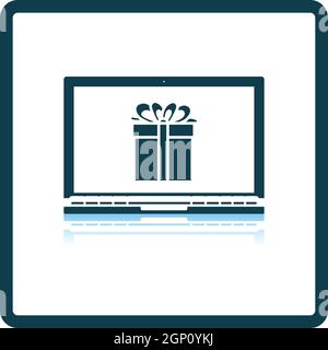 Laptop With Gift Box On Screen Icon Stock Vector