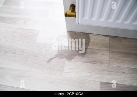 Laminate Floor Damage In Room After Heating Pipe Leakage Stock Photo
