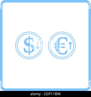Falling Dollar And Growth Up Euro Coins Icon Stock Vector