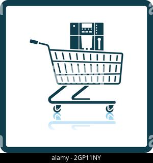 Shopping Cart With Cofee Machine Icon Stock Vector