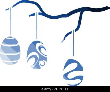 Easter Eggs Hanged On Tree Branch Icon Stock Vector