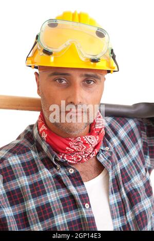 Construction worker, isolated over white background Stock Photo