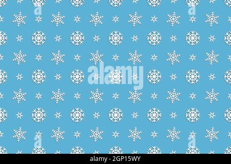 Seamless New Year's and Christmas pattern from three types white snowflakes on blue background. Christmas and New Year concept Stock Photo