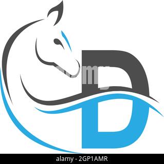 Letter D icon logo with horse illustration design Stock Vector