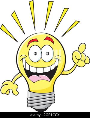 Cartoon illustration of a light bulb with an idea. Stock Vector