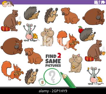 find two same animal characters educational task Stock Vector
