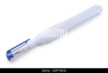 Blue pen corrector on a white background Stock Photo