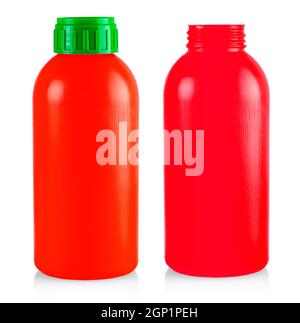red plastic bottle isolated on white background Stock Photo